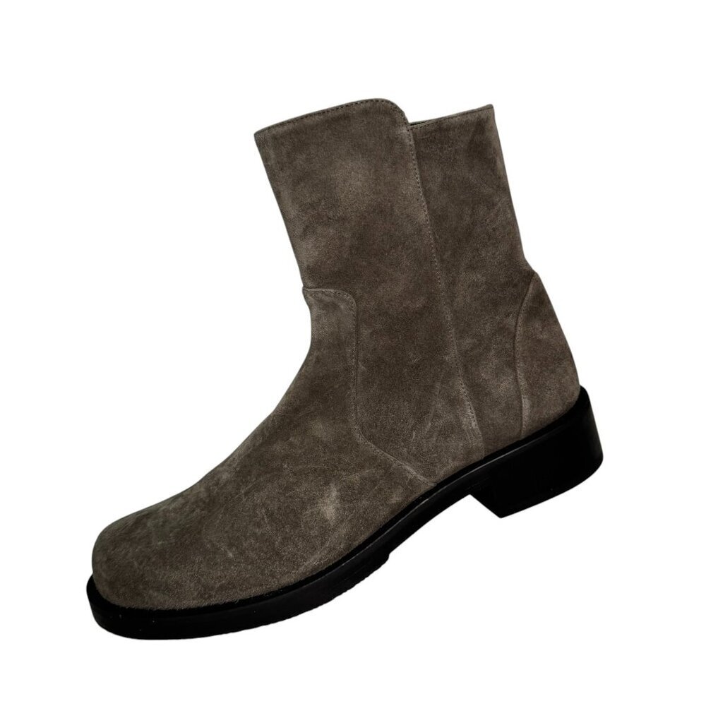 $595 Stuart Weitzman Bold Zip Bootie Charcoal Gray Suede Low Heel Size‎ 9.5 US